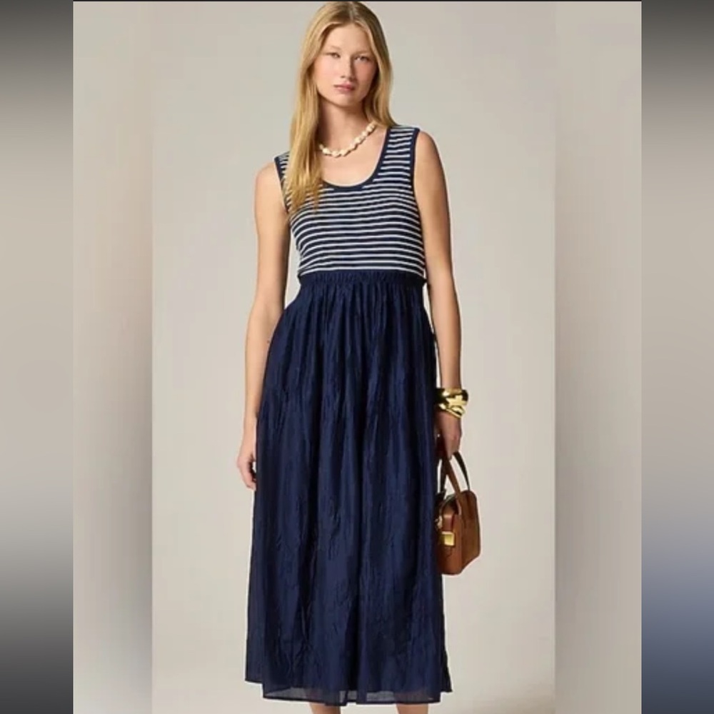 J. Crew Navy Striped Tank Maxi Dress